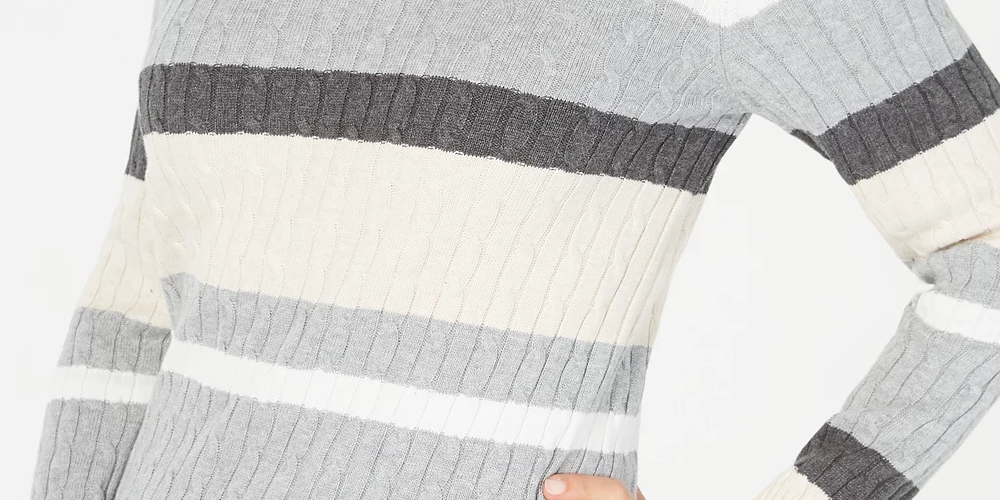 Karen Scott Suéter Feminino Petite Algodão Listrado Tricô Cabo Marrom Tamanho Petite