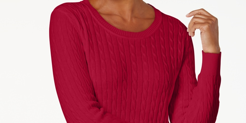 Karen Scott Suéter Feminino Petite Cotton Cable-Knit Vermelho Tamanho Petite X-Large