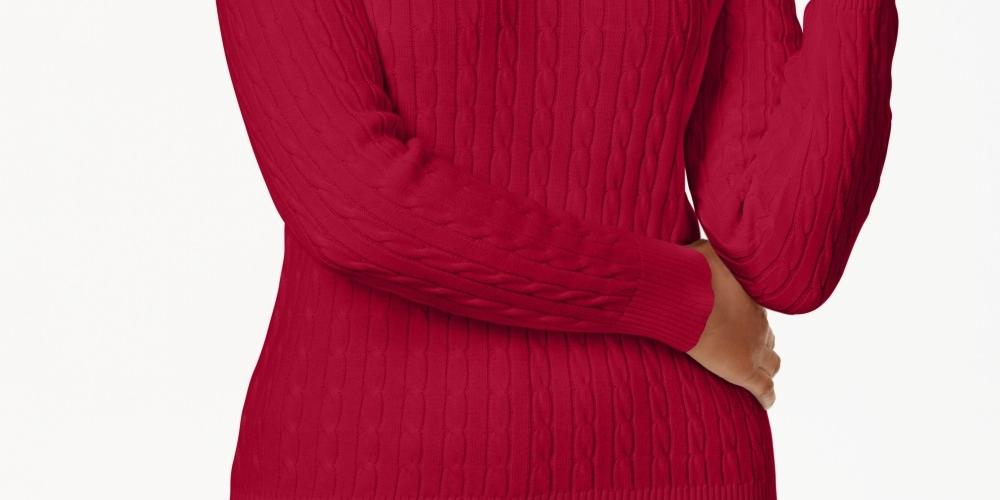 Karen Scott Suéter Feminino Petite Cotton Cable-Knit Vermelho Tamanho Petite X-Large
