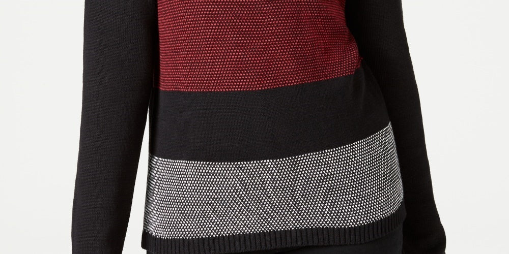Karen Scott Suéter Feminino Petite Colorblock Algodão Gola Alta Branco Tamanho Petit
