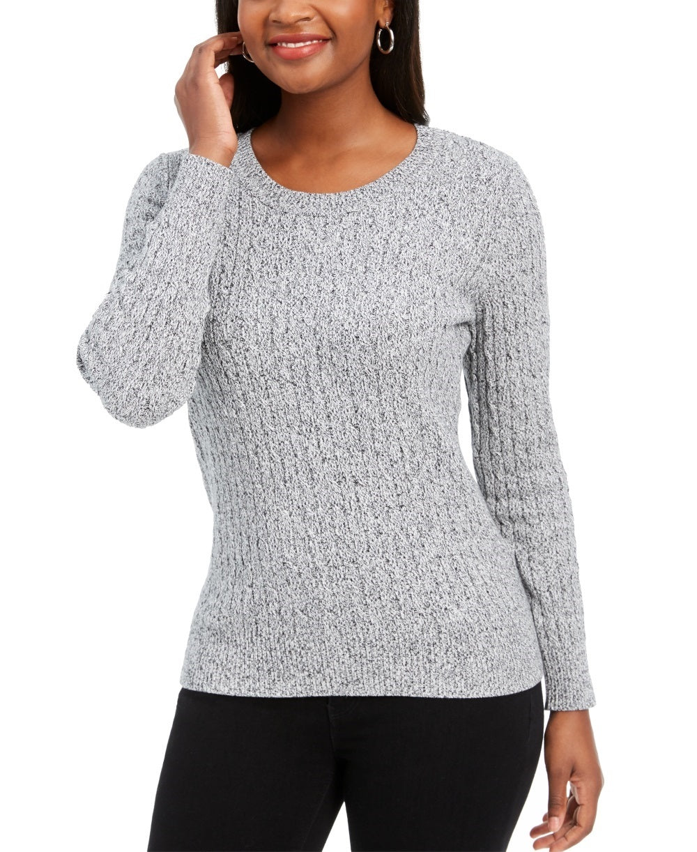 Karen Scott Suéter Feminino de Algodão e Malha Marmorizada Cinza Tamanho Grande