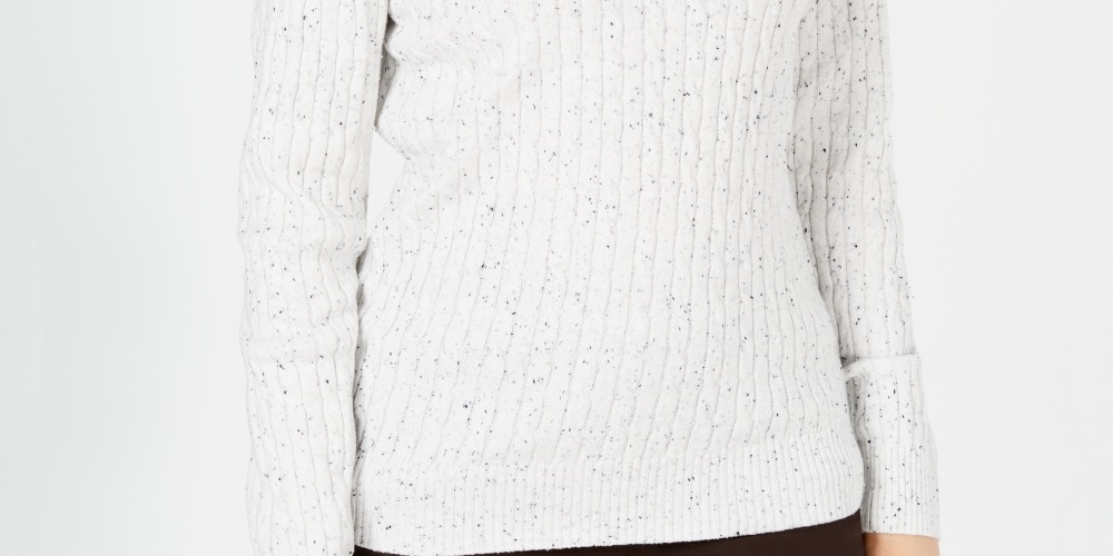 Karen Scott Suéter Feminino Petite Cable-Knit com Decote em V Tamanho Natural - GG