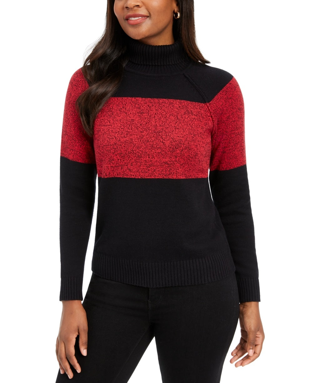 Karen Scott Suéter Feminino Petite Colorblock Algodão Gola Alta Vermelho Petite Pequeno