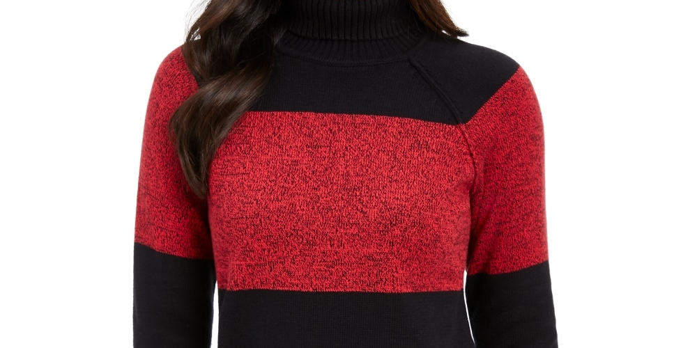 Karen Scott Suéter Feminino Petite Colorblock Algodão Gola Alta Vermelho Petite Pequeno