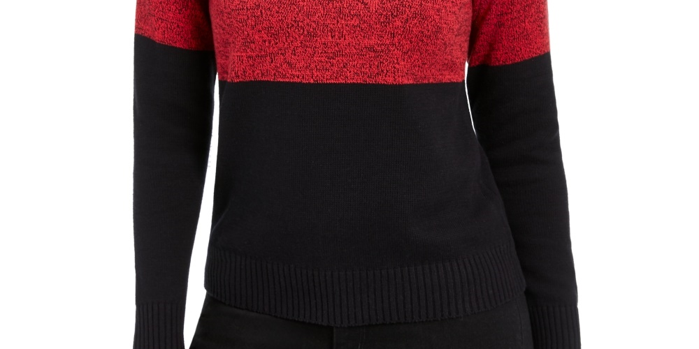 Karen Scott Suéter Feminino Petite Colorblock Algodão Gola Alta Vermelho Petite Pequeno