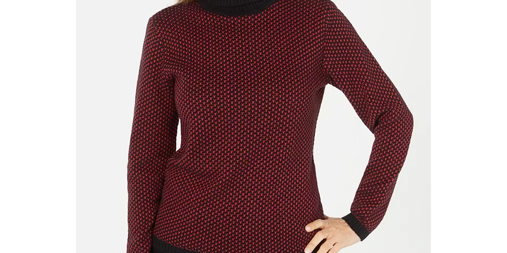 Karen Scott Suéter Feminino de Algodão com Gola Alta Vermelho Tamanho Pequeno Pequeno