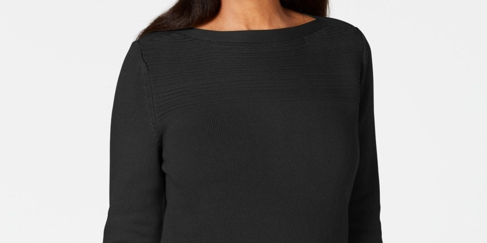 Karen Scott Suéter Feminino de Algodão com Gola Canoa Preto Tamanho Médio