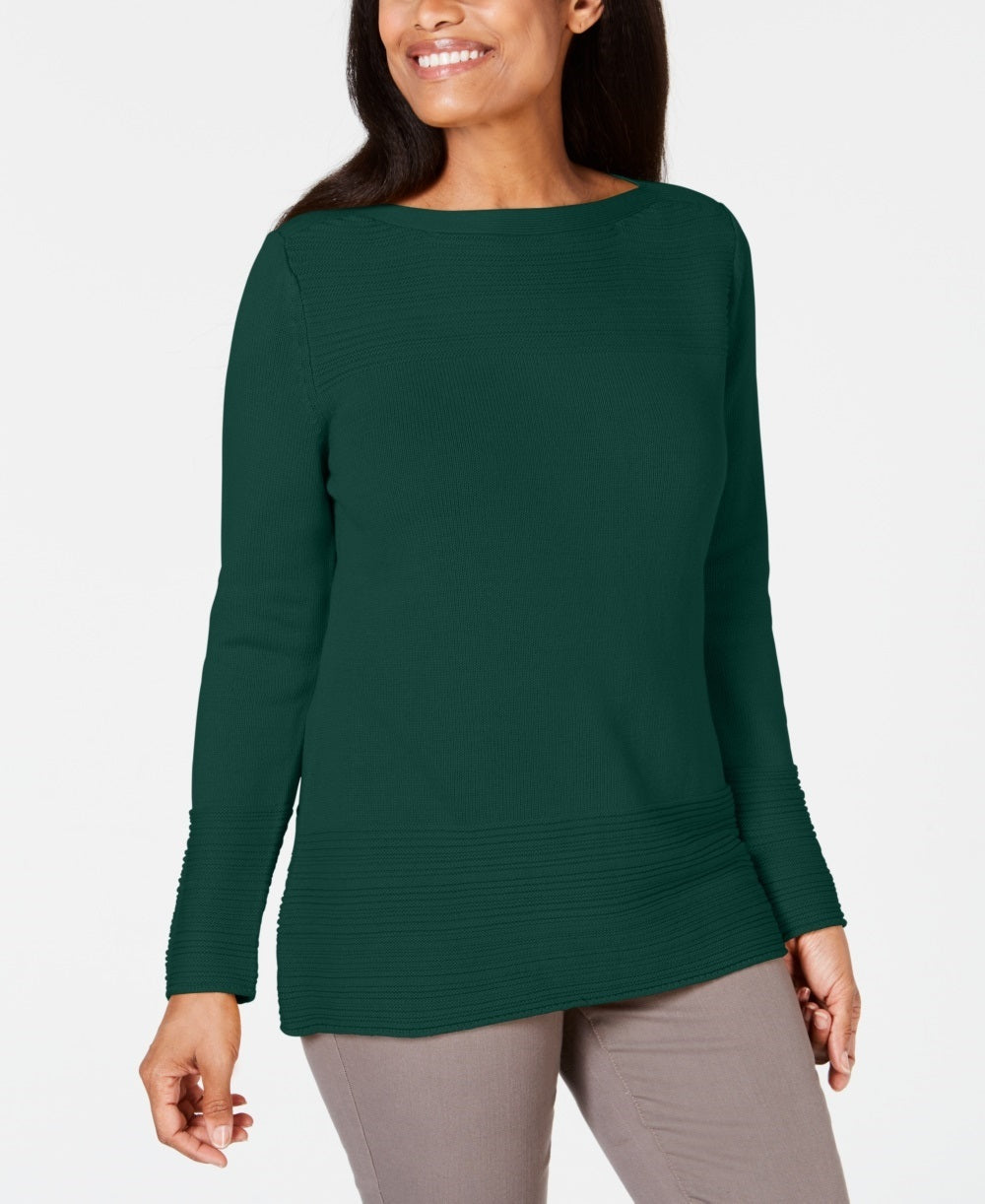 Karen Scott Suéter Feminino de Algodão com Gola Canoa Verde Tamanho X-G
