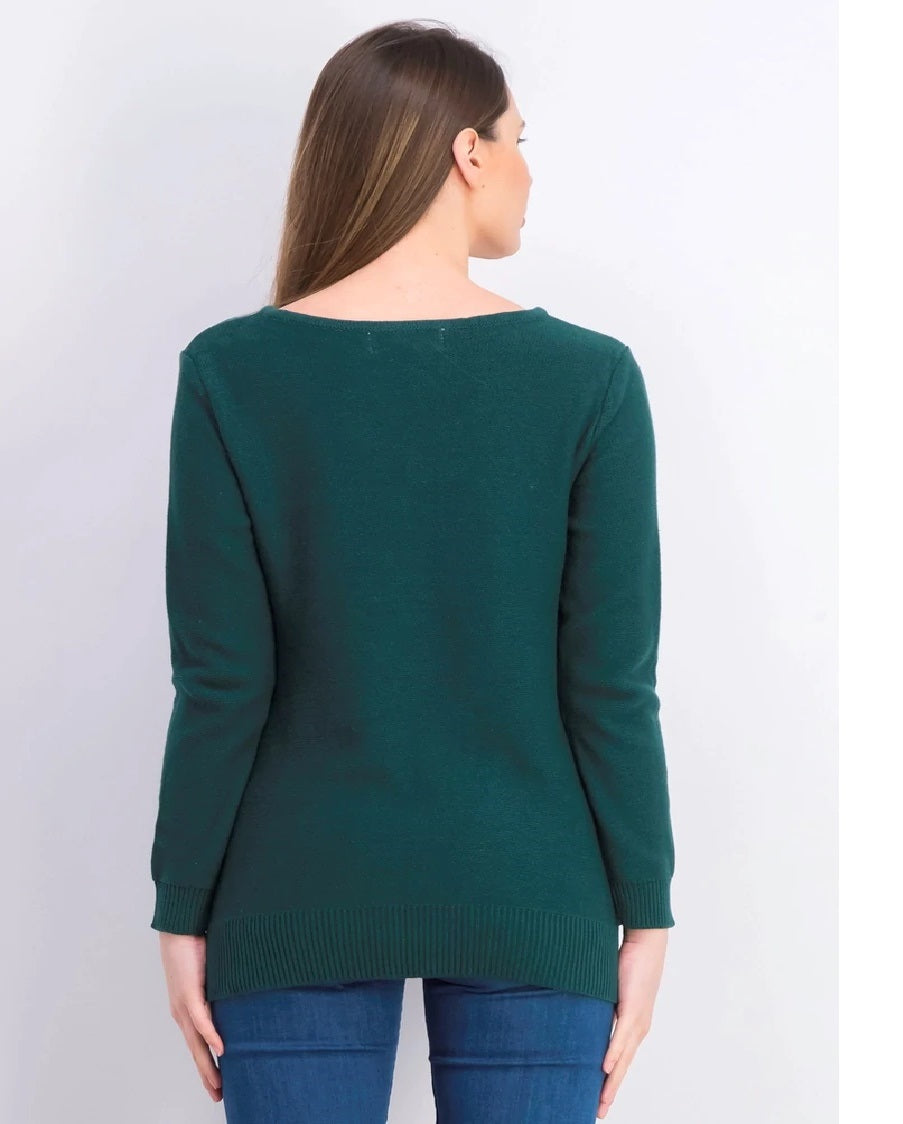 Karen Scott Suéter Feminino de Algodão com Gola Canoa Verde Tamanho X-G