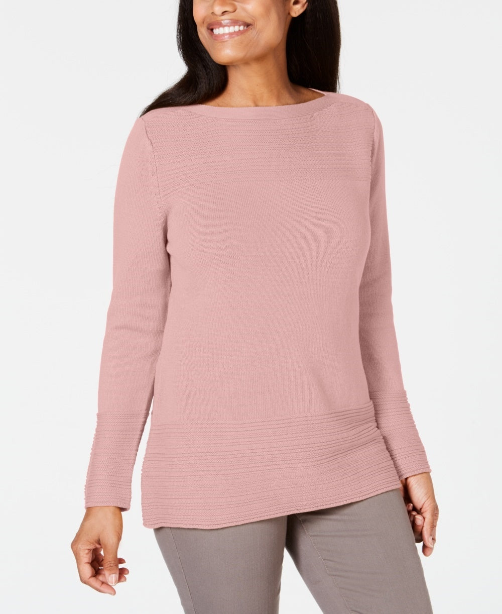 Karen Scott Suéter Feminino de Algodão com Gola Canoa Rosa Tamanho Grande