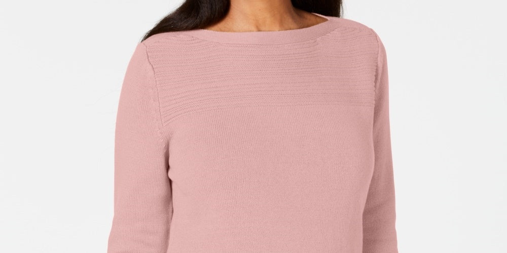 Karen Scott Suéter Feminino de Algodão com Gola Canoa Rosa Tamanho Grande