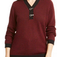 Karen Scott Suéter Henley Feminino de Algodão Bicolor Vermelho Tamanho Pequeno