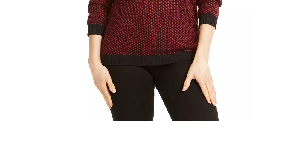 Karen Scott Suéter Henley Feminino de Algodão Bicolor Vermelho Tamanho Pequeno