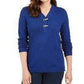 Karen Scott Suéter Henley Feminino de Algodão Marmorizado Azul Tamanho Grande