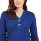 Karen Scott Suéter Henley Feminino de Algodão Marmorizado Azul Tamanho Grande