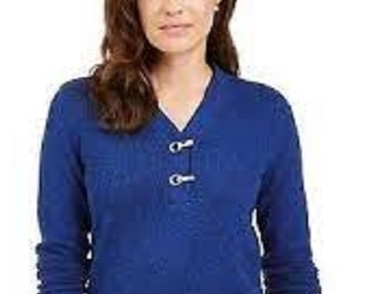 Karen Scott Suéter Henley Feminino de Algodão Marmorizado Azul Tamanho Grande