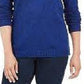 Karen Scott Suéter Henley Feminino de Algodão Marmorizado Azul Tamanho Grande