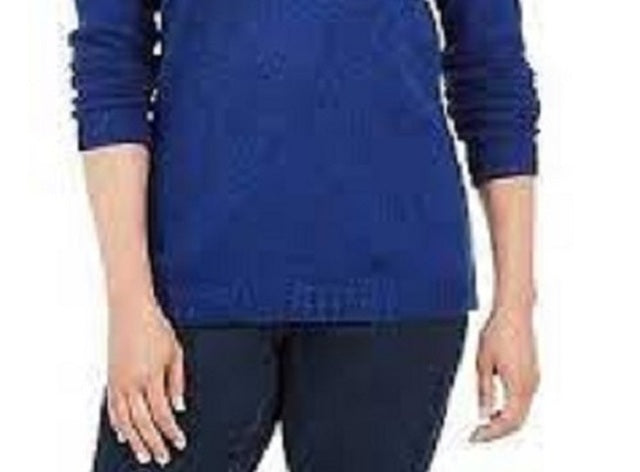 Karen Scott Suéter Henley Feminino de Algodão Marmorizado Azul Tamanho Grande
