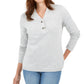 Karen Scott Suéter Henley de Algodão com Acabamento em Ferragens Feminino, Cinza, Tamanho Pequeno Grande