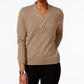 Karen Scott Suéter Henley Feminino Petite Cotton Toggle Marrom Tamanho Petite X-Large