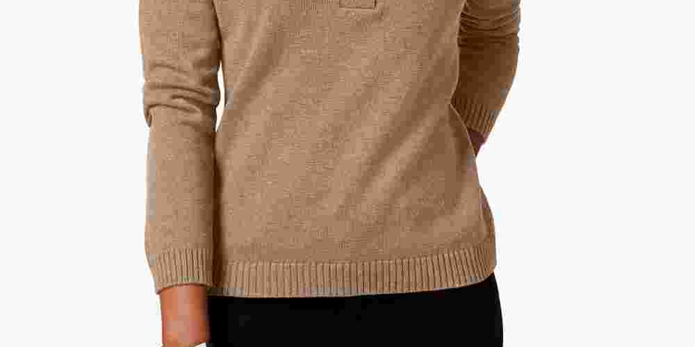 Karen Scott Suéter Henley Feminino Petite Cotton Toggle Marrom Tamanho Petite X-Large