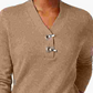Karen Scott Suéter Henley Feminino Petite Cotton Toggle Marrom Tamanho Petite X-Large