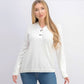 Karen Scott Suéter Henley Feminino de Algodão Branco Tamanho Pequeno