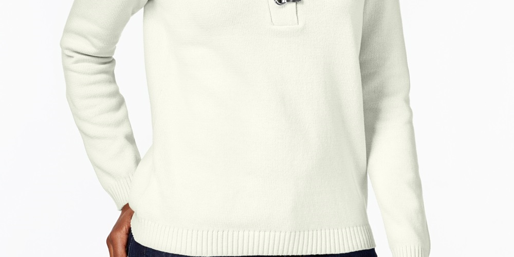 Karen Scott Suéter Henley Feminino Petite Cotton Toggle Branco Tamanho Petite Grande