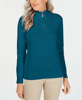 Karen Scott Suéter Feminino de Algodão com Zíper e Gola Verde Tamanho XS