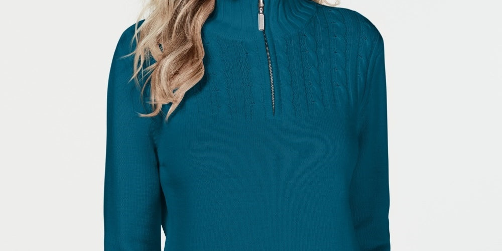 Karen Scott Suéter Feminino de Algodão com Zíper e Gola Verde Tamanho XS