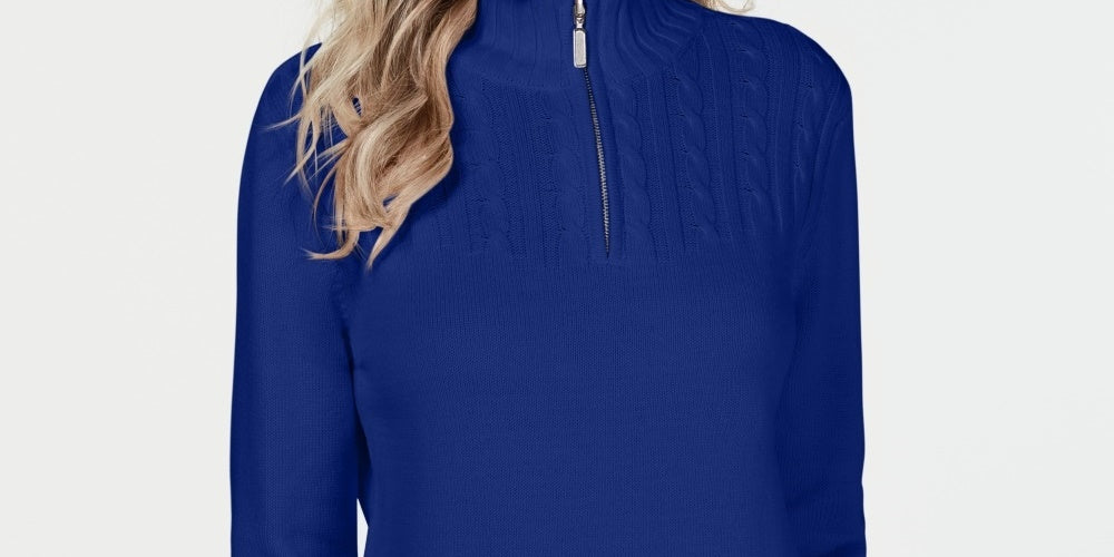 Karen Scott Suéter Feminino de Algodão com Gola Falsa Azul Tamanho Pequeno