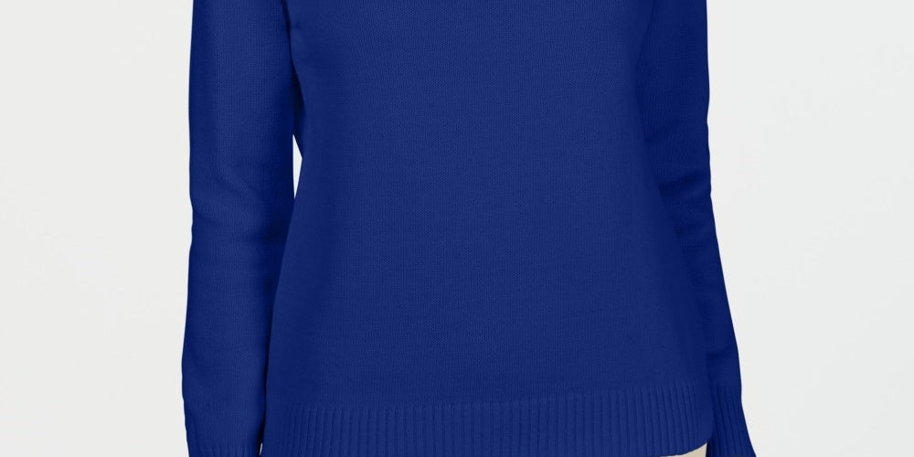 Karen Scott Suéter Feminino de Algodão com Gola Falsa Azul Tamanho Pequeno