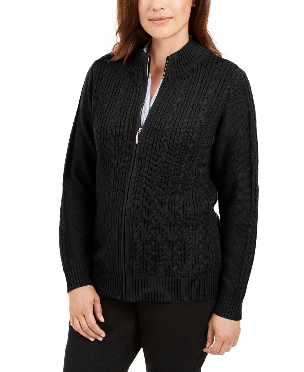 Cardigan feminino Karen Scott com zíper e tricô, preto, tamanho XS