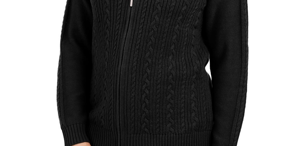 Cardigan feminino Karen Scott com zíper e tricô, preto, tamanho XS