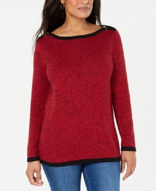 Karen Scott Suéter Feminino de Algodão com Acabamento Contrastado Vermelho Brilhante Tamanho XS