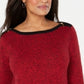 Karen Scott Suéter Feminino de Algodão com Acabamento Contrastado Vermelho Brilhante Tamanho XS