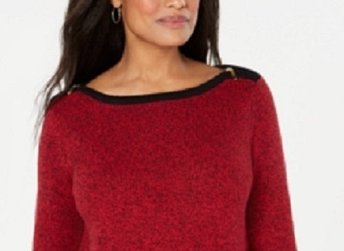 Karen Scott Suéter Feminino de Algodão com Acabamento Contrastado Vermelho Brilhante Tamanho XS