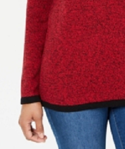 Karen Scott Suéter Feminino de Algodão com Acabamento Contrastado Vermelho Brilhante Tamanho XS