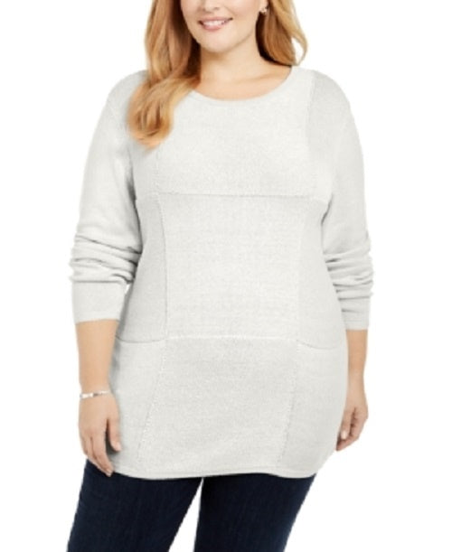 Karen Scott Túnica Plus Feminina Leve Patchwork Inverno Branco Tamanho 2X
