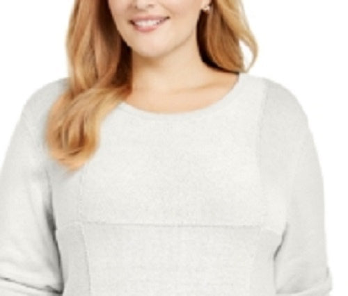 Karen Scott Túnica Plus Feminina Leve Patchwork Inverno Branco Tamanho 2X