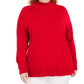 Karen Scott Suéter feminino plus size de algodão com gola alta, vermelho brilhante, tamanho 0X