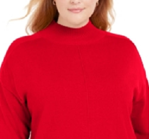 Karen Scott Suéter feminino plus size de algodão com gola alta, vermelho brilhante, tamanho 0X