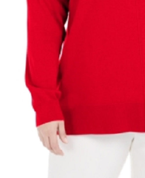 Karen Scott Suéter feminino plus size de algodão com gola alta, vermelho brilhante, tamanho 0X