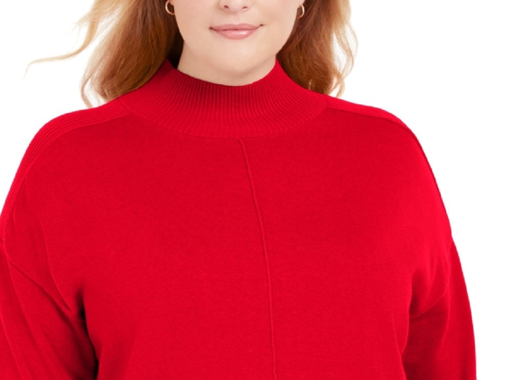 Karen Scott Suéter feminino plus size de algodão com gola alta, vermelho, tamanho 2X