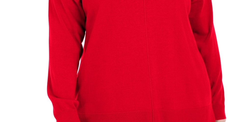 Karen Scott Suéter feminino plus size de algodão com gola alta, vermelho, tamanho 2X