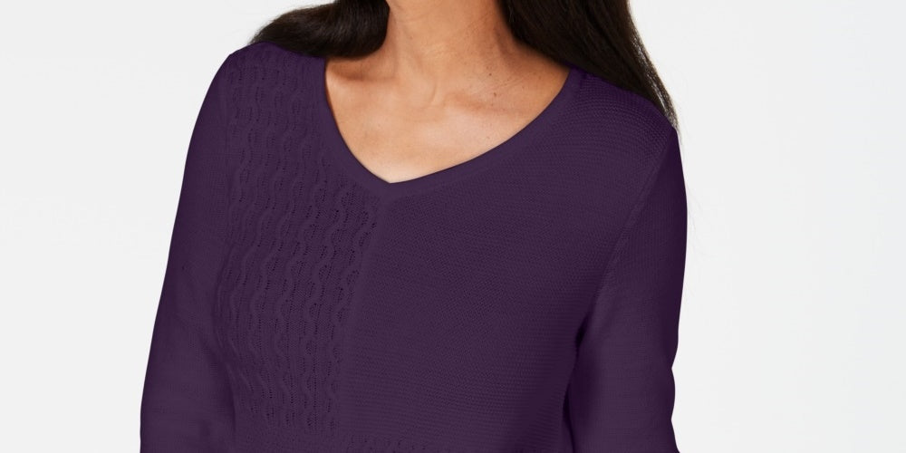 Suéter feminino Karen Scott de algodão com pontos mistos, roxo, tamanho X-S