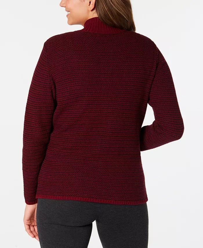 Karen Scott Cardigan texturizado com zíper frontal feminino, vermelho, tamanho XX-G