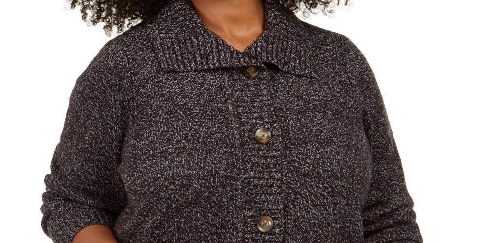 Karen Scott Cardigan Feminino Plus Size Marled com Gola Asa Preto Tamanho 0X