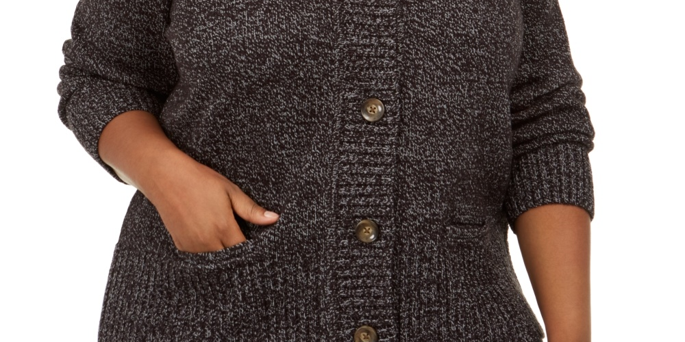 Karen Scott Cardigan Feminino Plus Size Marled com Gola Asa Preto Tamanho 0X