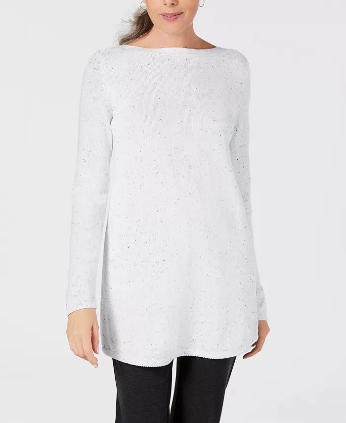 Karen Scott Suéter túnica feminino pequeno com bainha curva, bege escuro, tamanho médio